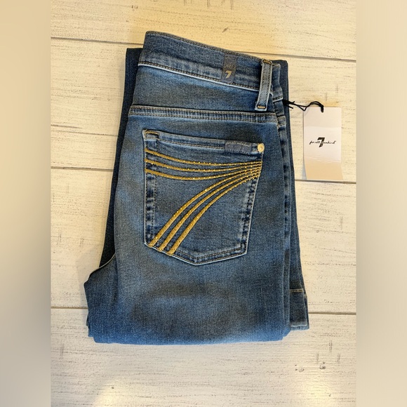 7 For All Mankind Tailorless Dojo Jeans Size 26 7FAMK NWT With Rhinestones - Picture 2 of 14